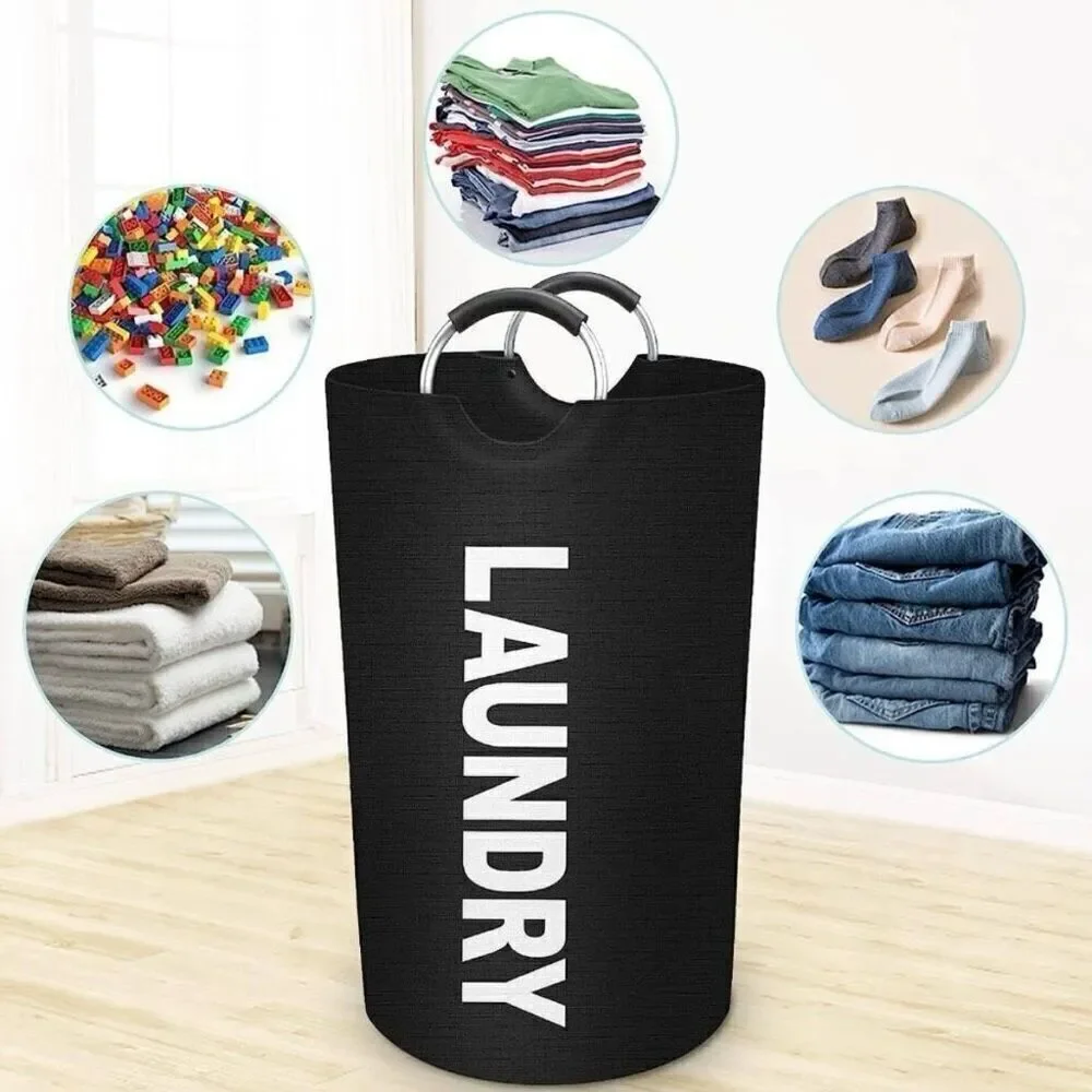 NWT Gorgeous Black 25.1ga Large Collapsible Fabric Laundry Hamper Padded Handles